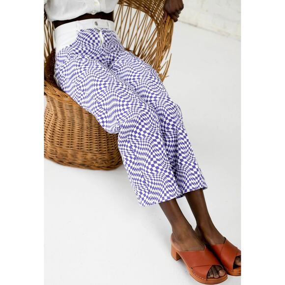 Lisa Says Gah Robyn Checkered Wide Leg Jeans Purple Warp Print Size 29 - Picture 11 of 16